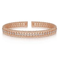 14K Rose Gold Bujukan Bead Cuff Bracelet with Diamond Bezel Connectors