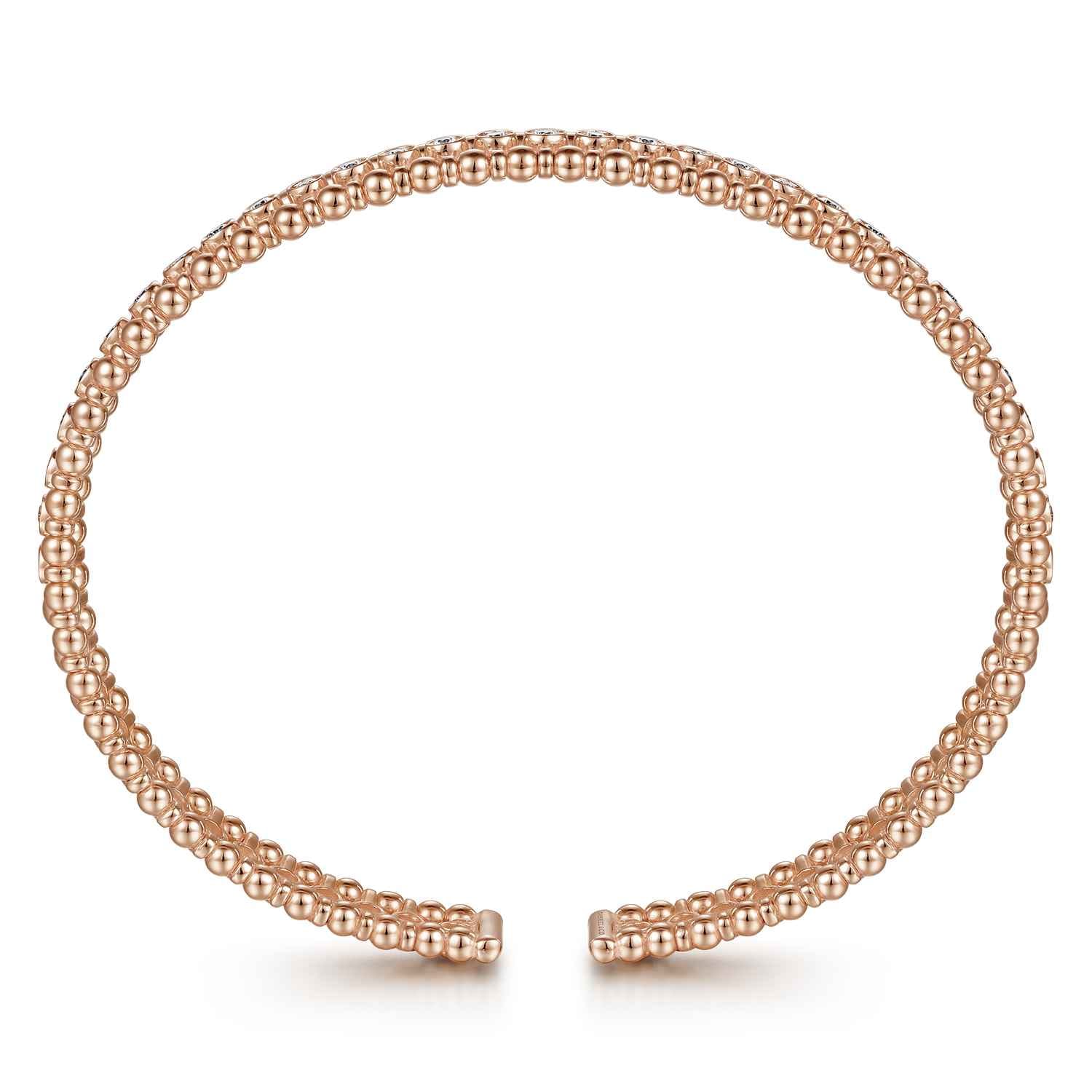 14K Rose Gold Bujukan Bead Cuff Bracelet with Diamond Bezel Connectors - 0.75 ct - Shot 3