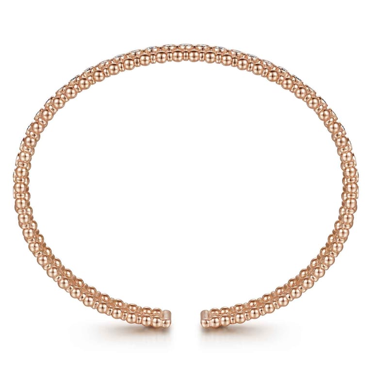 14K Rose Gold Bujukan Bead Cuff Bracelet with Diamond Bezel Connectors - 0.75 ct - Shot 3