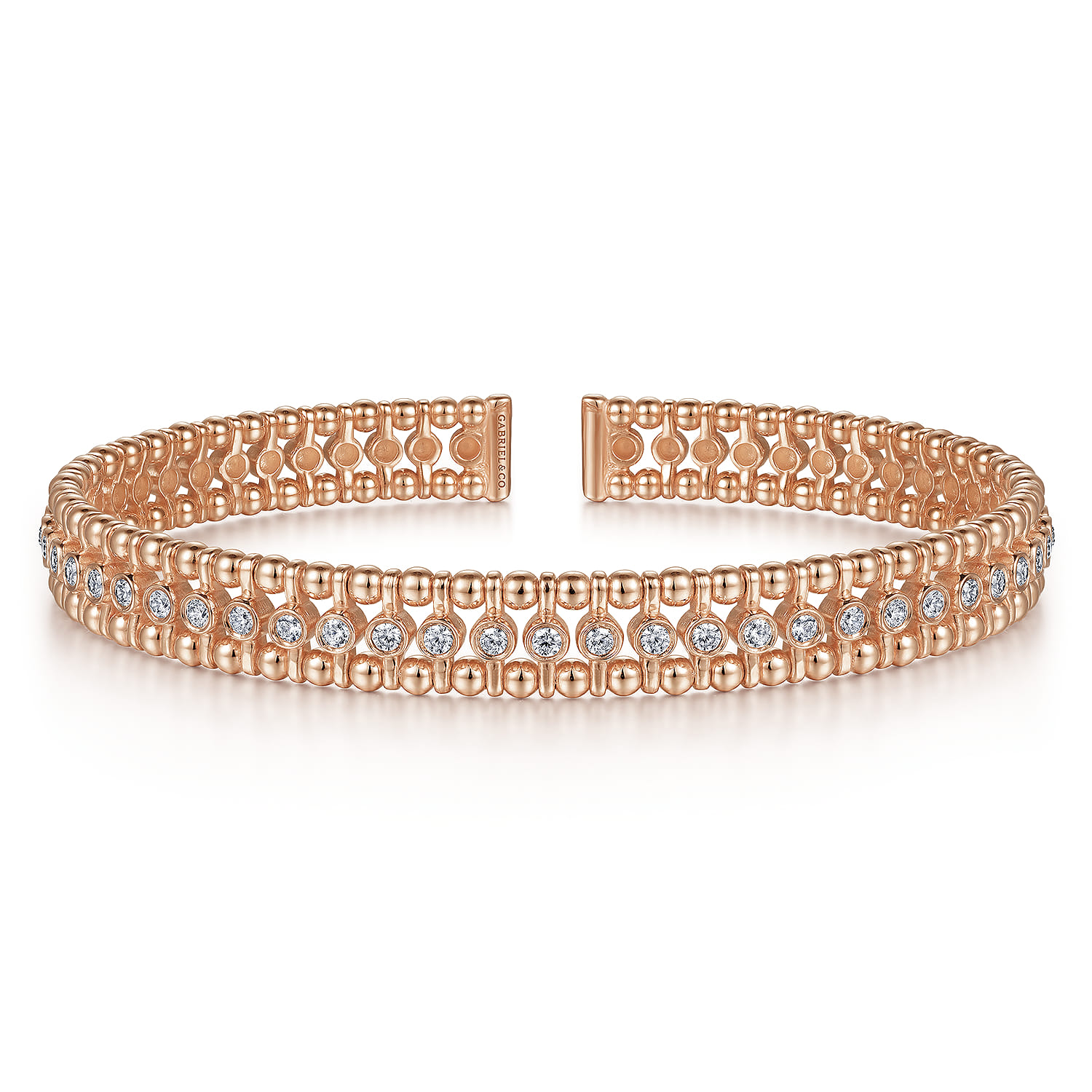 14K Rose Gold Bujukan Bead Cuff Bracelet with Diamond Bezel Connectors - 0.75 ct - Shot 1