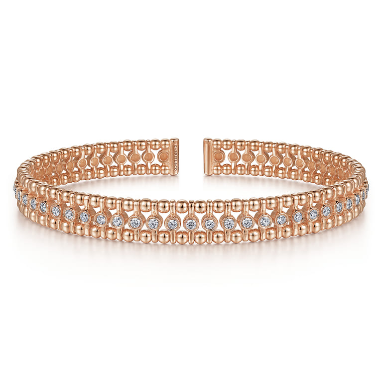 14K Rose Gold Bujukan Bead Cuff Bracelet with Diamond Bezel Connectors - 0.75 ct - Shot 1