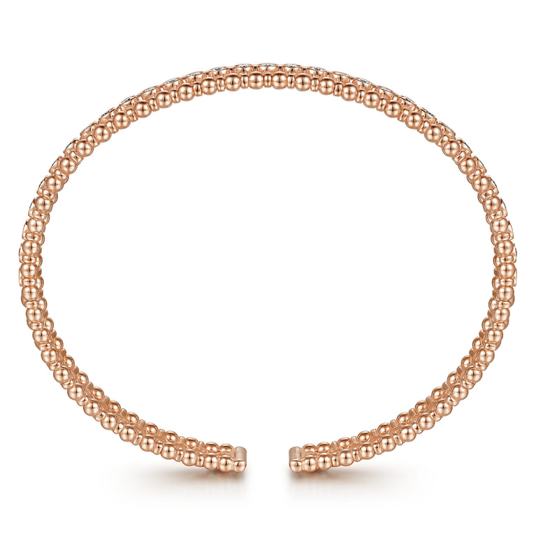 14K Rose Gold Bujukan Bead Cuff Bracelet with Diamond Bezel Connectors - 0.75 ct - Shot 3