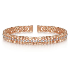 14K Rose Gold Bujukan Bead Cuff Bracelet with Diamond Bezel Connectors