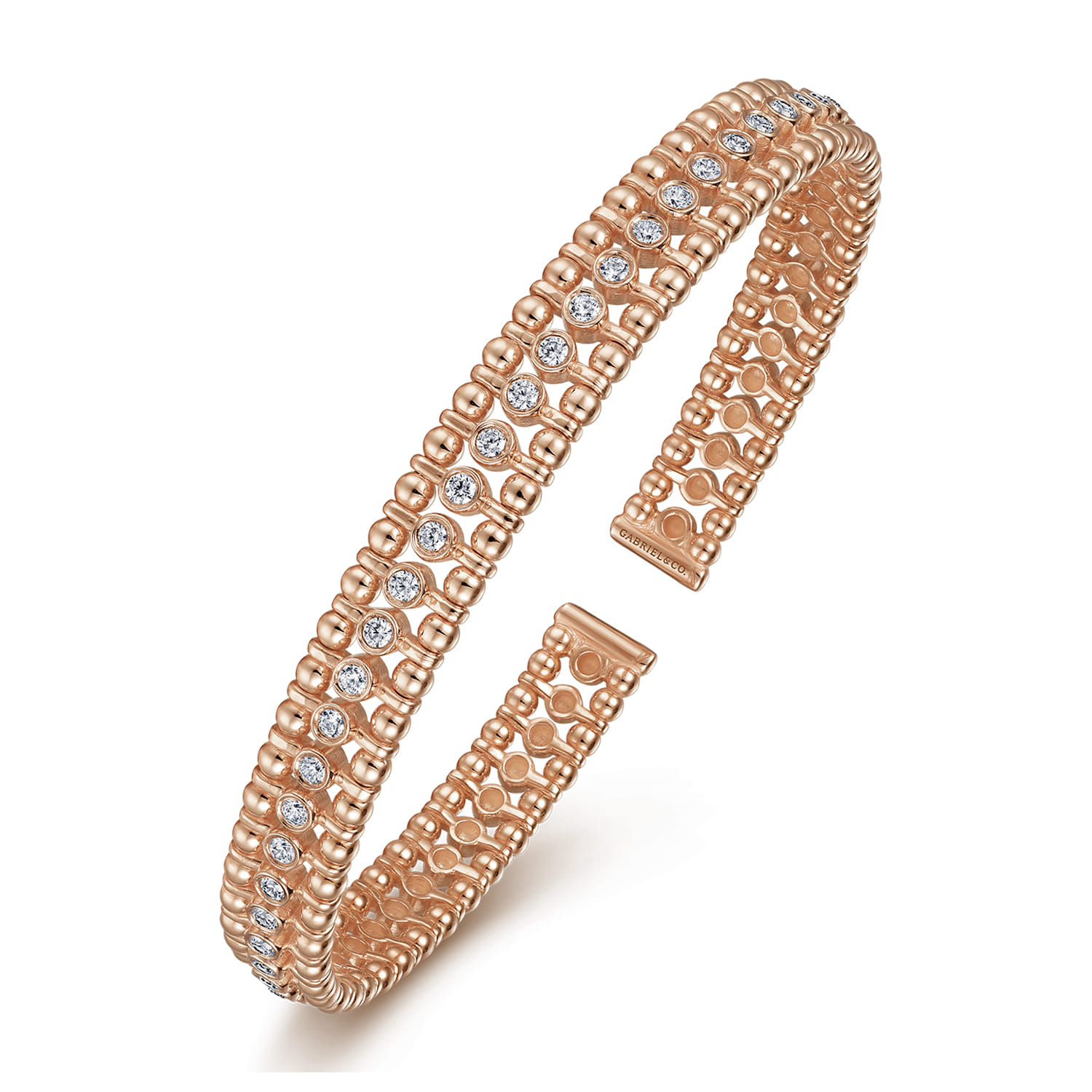 14K Rose Gold Bujukan Bead Cuff Bracelet with Diamond Bezel Connectors - 0.75 ct - Shot 2