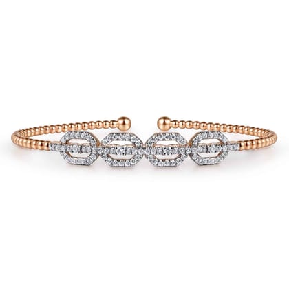 14K Rose Gold Bujukan Bead Cuff Bracelet with Diamond Pav¿ª Links