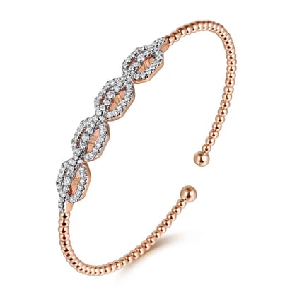 14K Rose Gold Bujukan Bead Cuff Bracelet with Diamond Pav¿ª Links