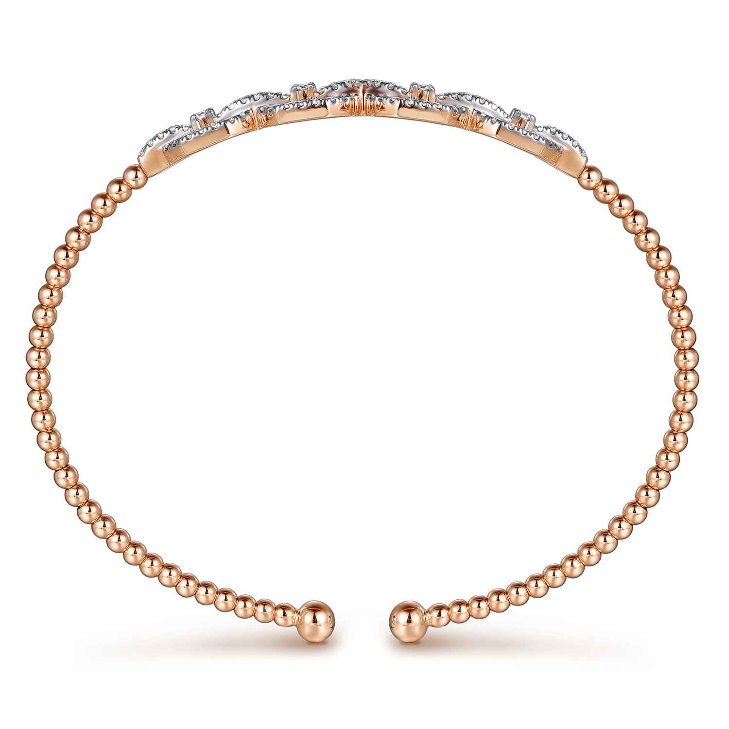 14K Rose Gold Bujukan Bead Cuff Bracelet with Diamond Pav¿ª Links - 0.6 ct - Shot 3