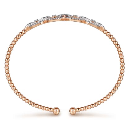 14K Rose Gold Bujukan Bead Cuff Bracelet with Diamond Pav¿ª Links