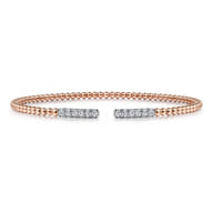 14K Rose Gold Bujukan Bead Cuff Bracelet with Diamond Pave Bars