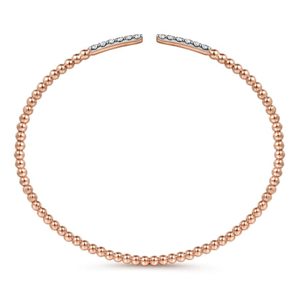 14K Rose Gold Bujukan Bead Cuff Bracelet with Diamond Pave Bars