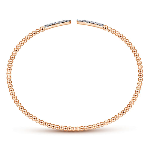 14K Rose Gold Bujukan Bead Cuff Bracelet with Diamond Pave Bars - 0.3 ct - Shot 3