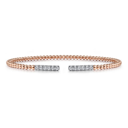 14K Rose Gold Bujukan Bead Cuff Bracelet with Diamond Pave Bars
