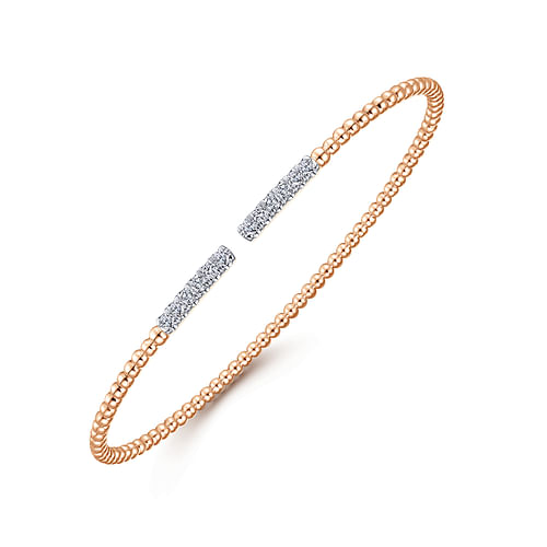 14K Rose Gold Bujukan Bead Cuff Bracelet with Diamond Pave Bars - 0.3 ct - Shot 2