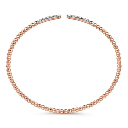 14K Rose Gold Bujukan Bead Cuff Bracelet with Diamond Pave Bars