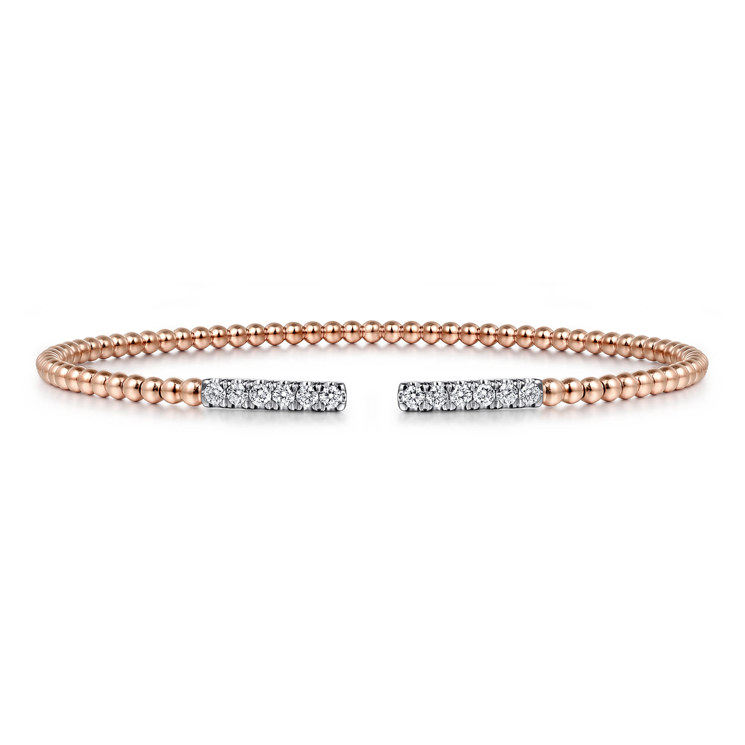 14K Rose Gold Bujukan Bead Cuff Bracelet with Diamond Pave Bars - 0.3 ct - Shot 1