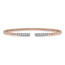 14K Rose Gold Bujukan Bead Cuff Bracelet with Diamond Pave Bars
