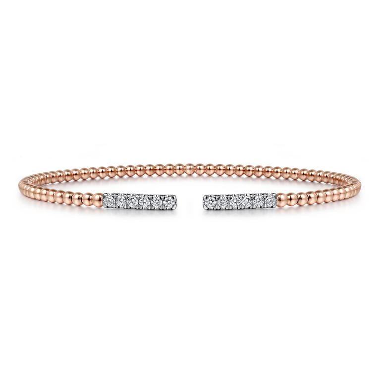 14K Rose Gold Bujukan Bead Cuff Bracelet with Diamond Pave Bars - 0.3 ct - Shot 1