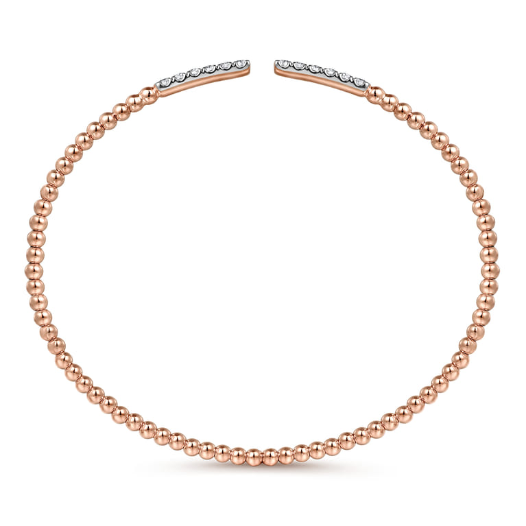 14K Rose Gold Bujukan Bead Cuff Bracelet with Diamond Pave Bars - 0.3 ct - Shot 3