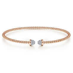 14K Rose Gold Bujukan Bead Cuff Bracelet with Diamond Pave Caps