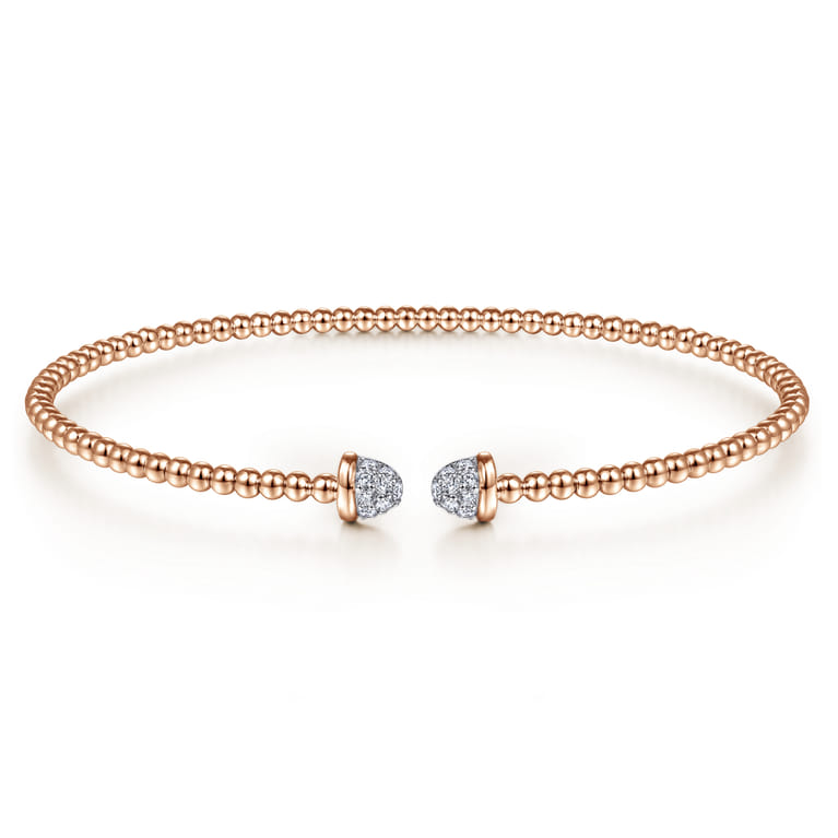 14K Rose Gold Bujukan Bead Cuff Bracelet with Diamond Pave Caps - 0.21 ct - Shot 1