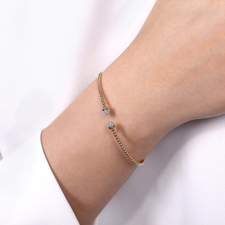 14K Rose Gold Bujukan Bead Cuff Bracelet with Diamond Pave Caps - 0.21 ct - Shot 4