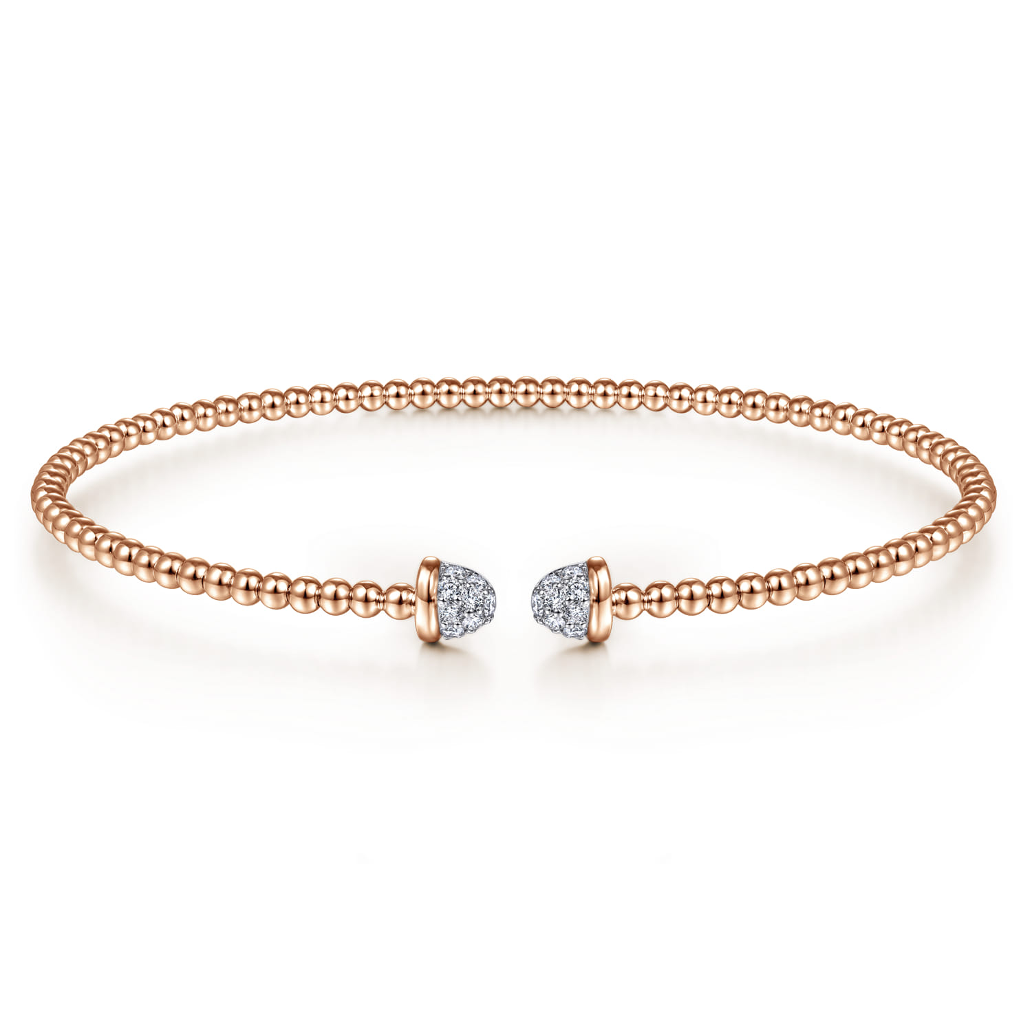 14K Rose Gold Bujukan Bead Cuff Bracelet with Diamond Pave Caps - 0.21 ct - Shot 1