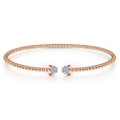 14K Rose Gold Bujukan Bead Cuff Bracelet with Diamond Pave Caps