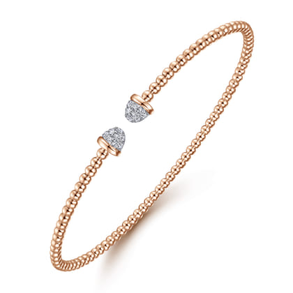 14K Rose Gold Bujukan Bead Cuff Bracelet with Diamond Pave Caps