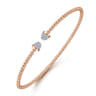 14K Rose Gold Bujukan Bead Cuff Bracelet with Diamond Pave Caps - 0.21 ct