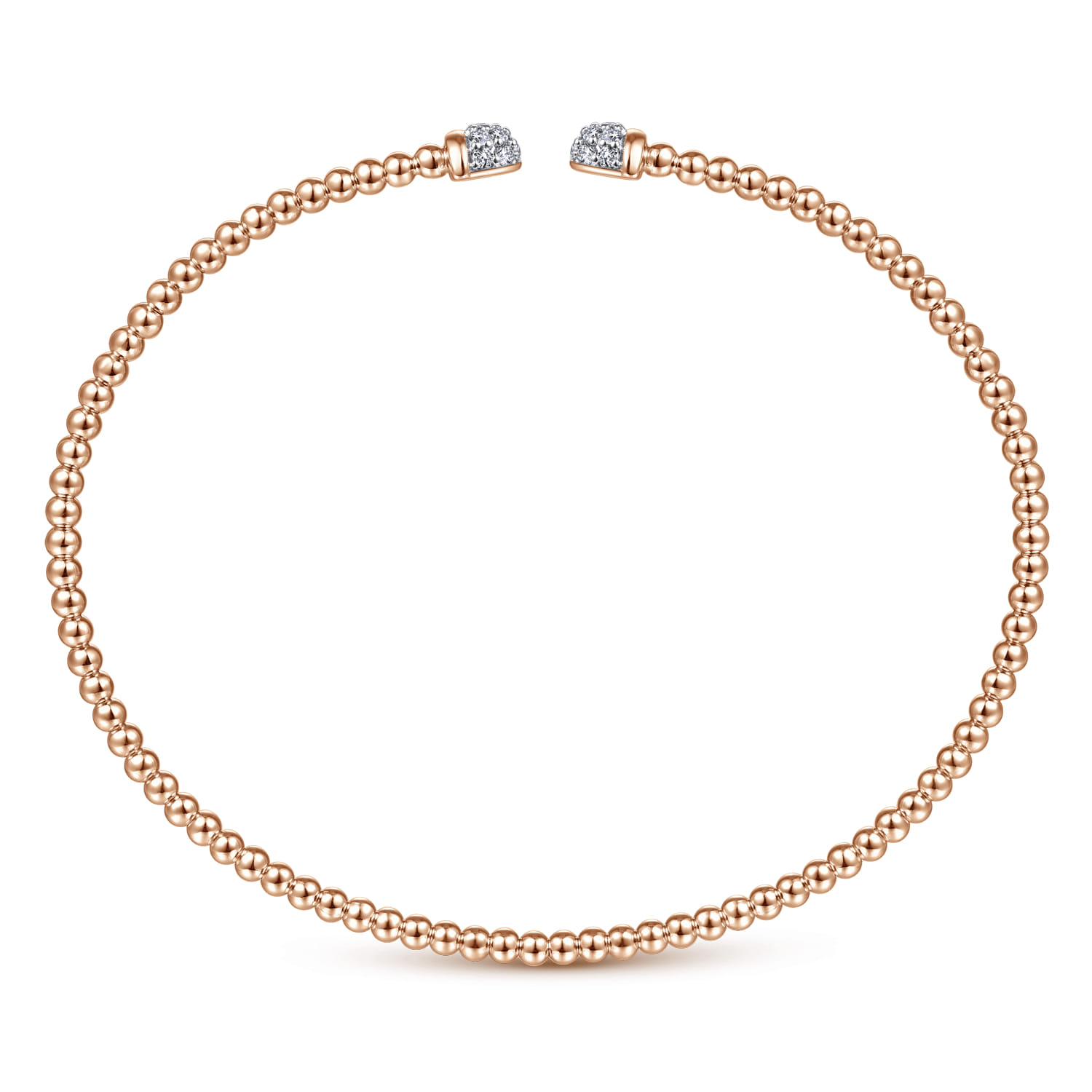 14K Rose Gold Bujukan Bead Cuff Bracelet with Diamond Pave Caps - 0.21 ct - Shot 3