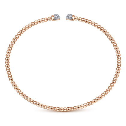 14K Rose Gold Bujukan Bead Cuff Bracelet with Diamond Pave Caps