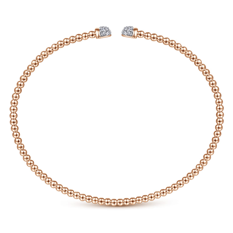 14K Rose Gold Bujukan Bead Cuff Bracelet with Diamond Pave Caps - 0.21 ct - Shot 3