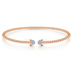 14K Rose Gold Bujukan Bead Cuff Bracelet with Diamond Pave Caps
