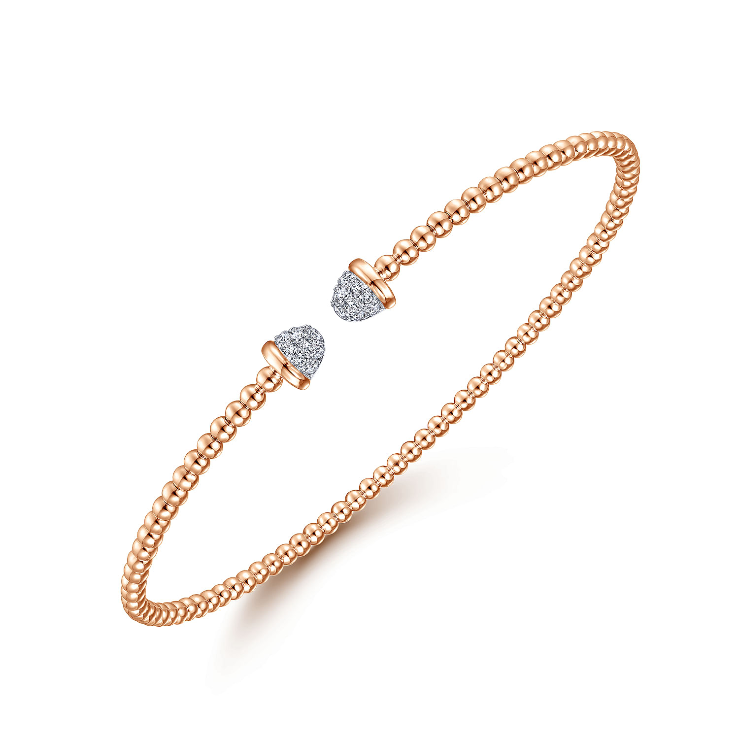 14K Rose Gold Bujukan Bead Cuff Bracelet with Diamond Pave Caps - 0.21 ct - Shot 2