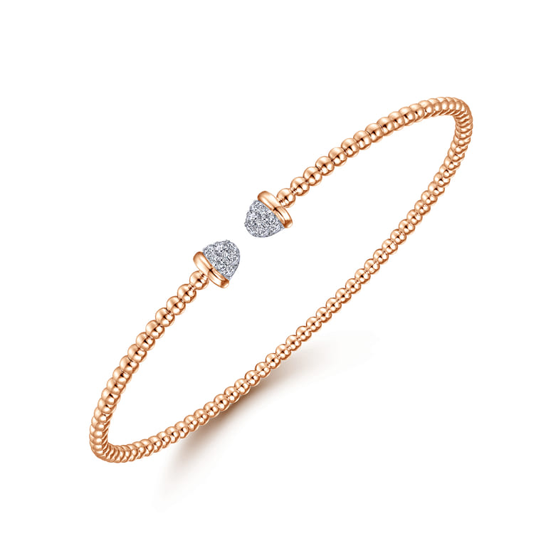 14K Rose Gold Bujukan Bead Cuff Bracelet with Diamond Pave Caps - 0.21 ct - Shot 2