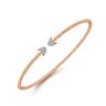 14K Rose Gold Bujukan Bead Cuff Bracelet with Diamond Pave Caps - 0.21 ct