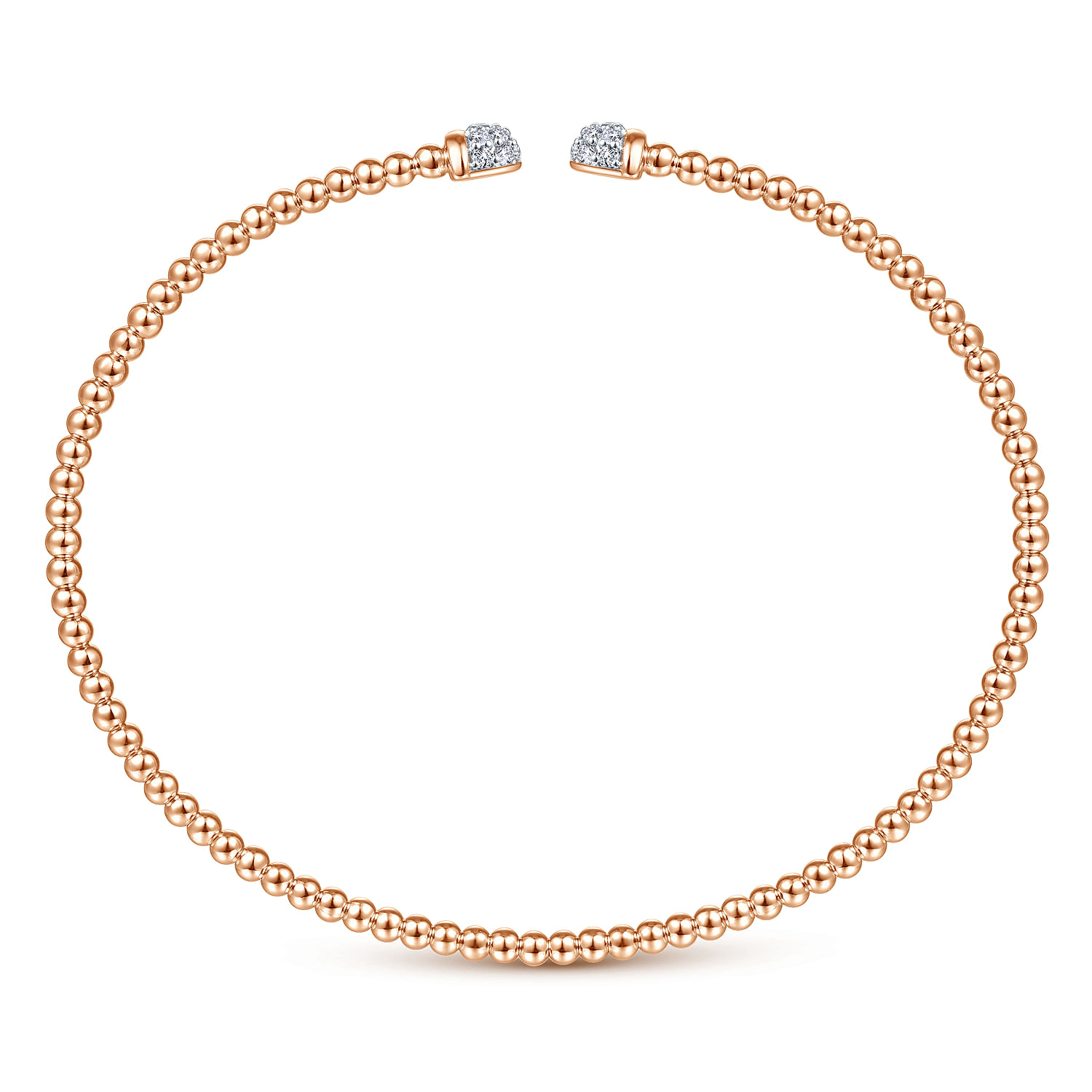 14K Rose Gold Bujukan Bead Cuff Bracelet with Diamond Pave Caps - 0.21 ct - Shot 3