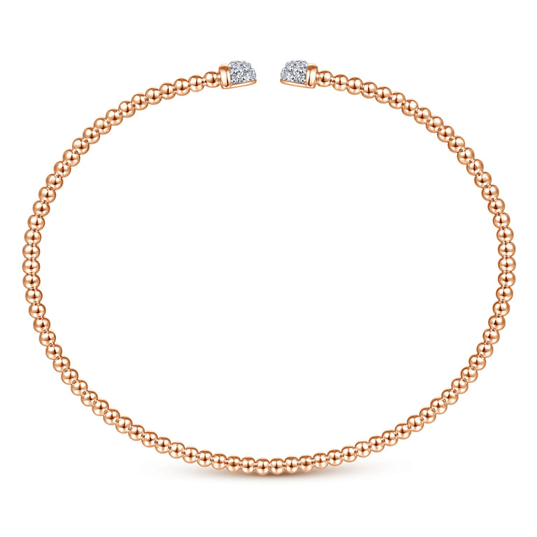 14K Rose Gold Bujukan Bead Cuff Bracelet with Diamond Pave Caps - 0.21 ct - Shot 3