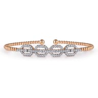 14K Rose Gold Bujukan Bead Cuff Bracelet with Diamond Pave Links