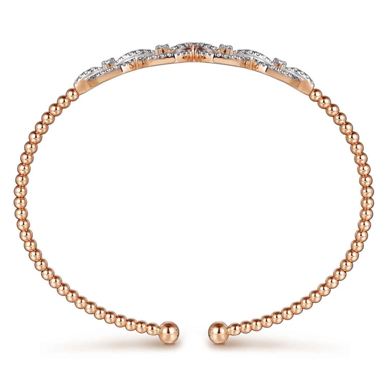 14K Rose Gold Bujukan Bead Cuff Bracelet with Diamond Pave Links - 0.6 ct - Shot 3