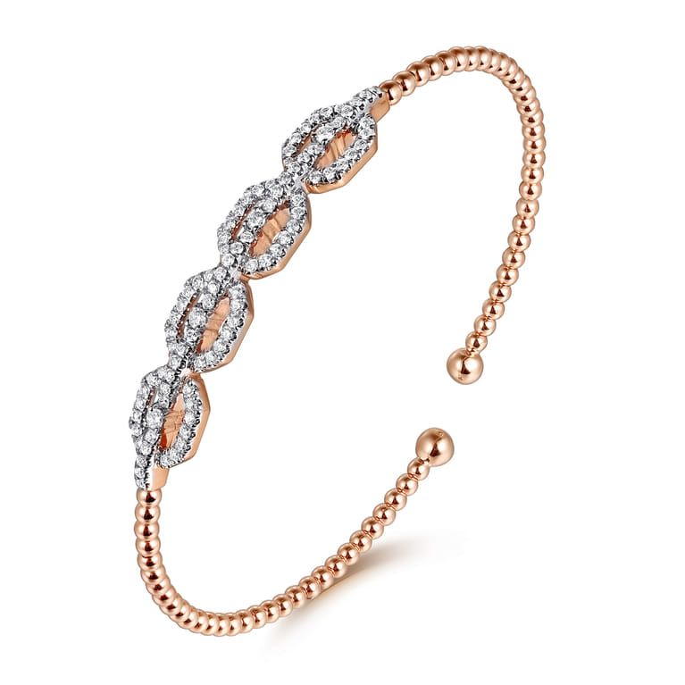 14K Rose Gold Bujukan Bead Cuff Bracelet with Diamond Pave Links - 0.6 ct - Shot 2