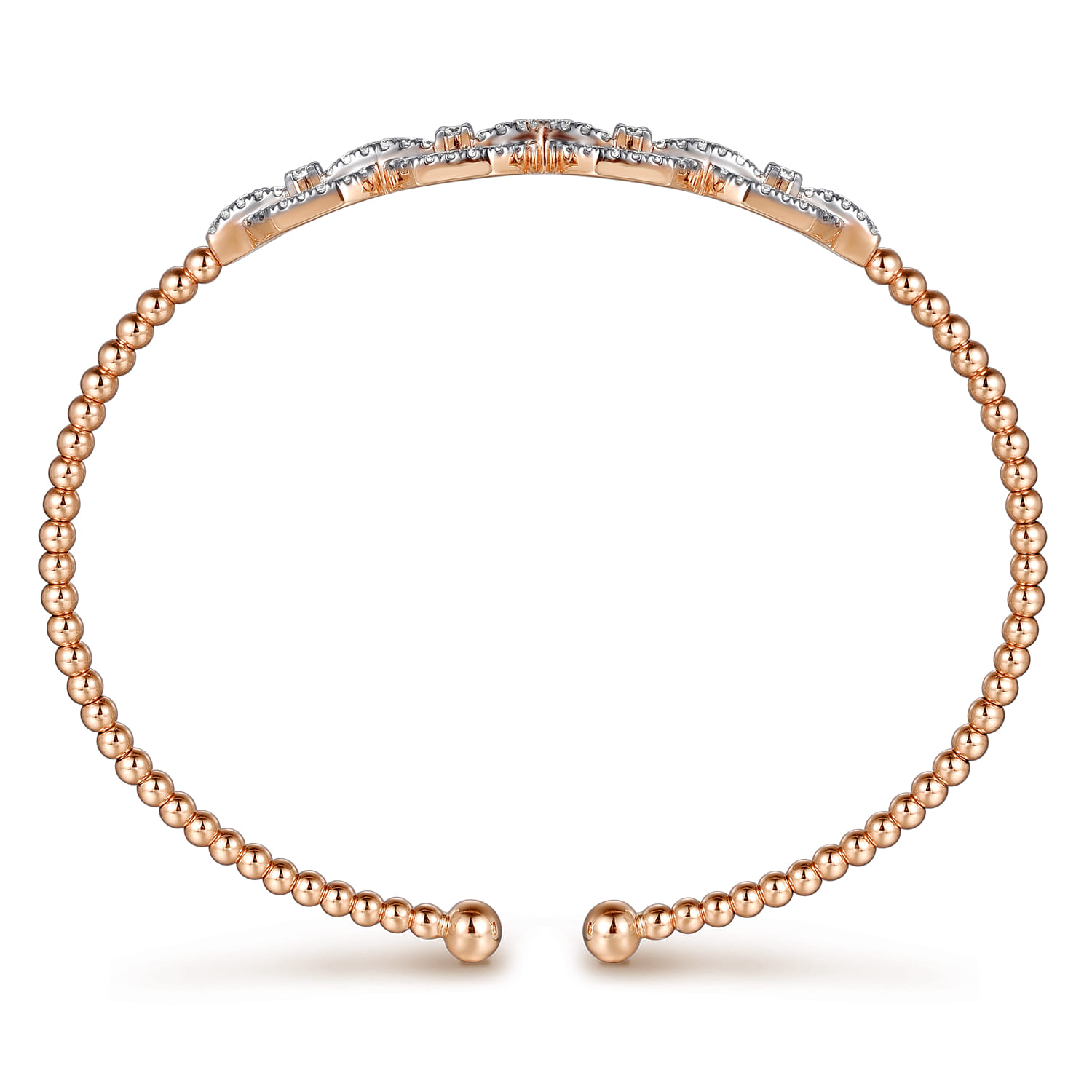 14K Rose Gold Bujukan Bead Cuff Bracelet with Diamond Pave Links - 0.6 ct - Shot 3