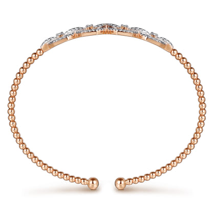 14K Rose Gold Bujukan Bead Cuff Bracelet with Diamond Pave Links