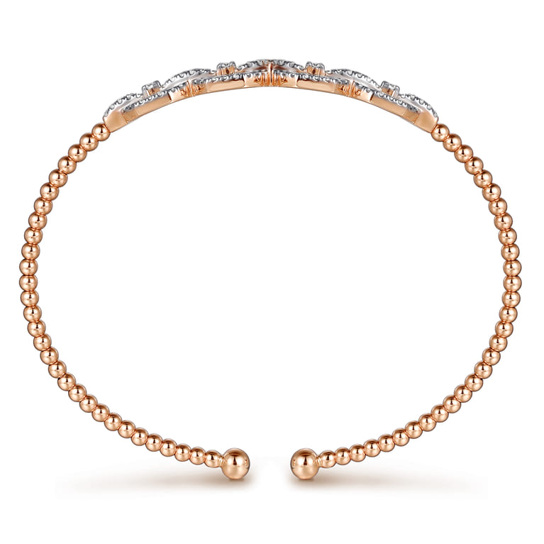 14K Rose Gold Bujukan Bead Cuff Bracelet with Diamond Pave Links - 0.6 ct - Shot 3