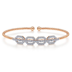 14K Rose Gold Bujukan Bead Cuff Bracelet with Diamond Pave Links