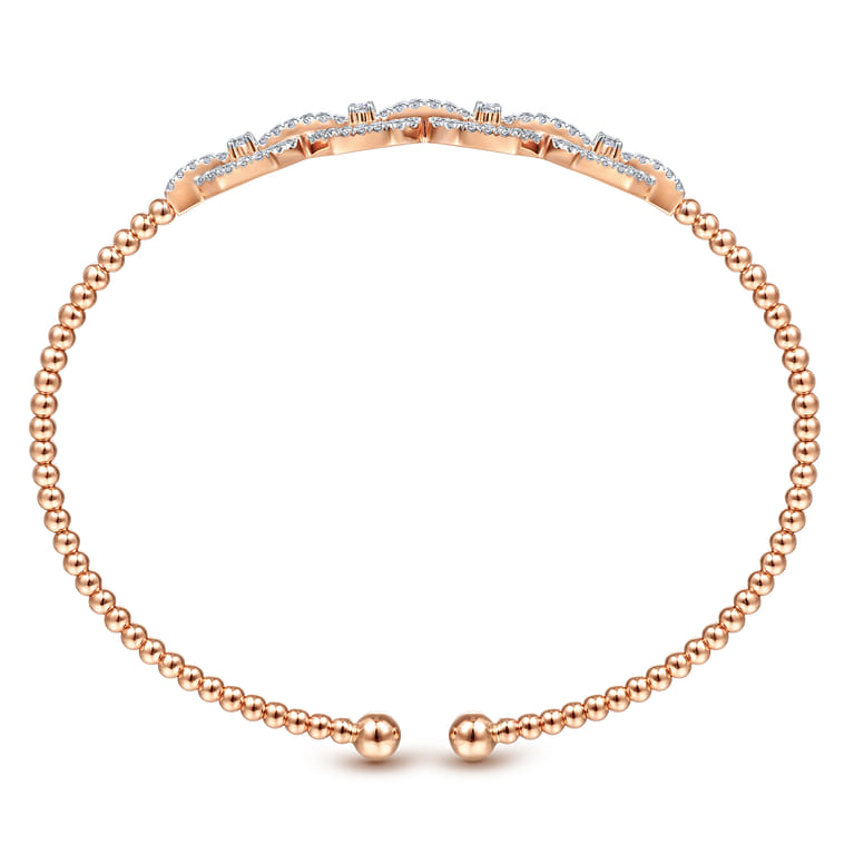 14K Rose Gold Bujukan Bead Cuff Bracelet with Diamond Pave Links - 0.6 ct - Shot 3