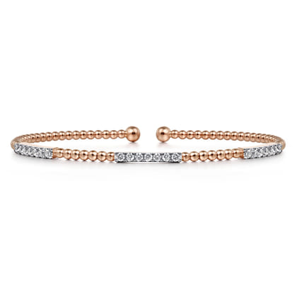 14K Rose Gold Bujukan Bead Cuff Bracelet with Diamond Pave Stations