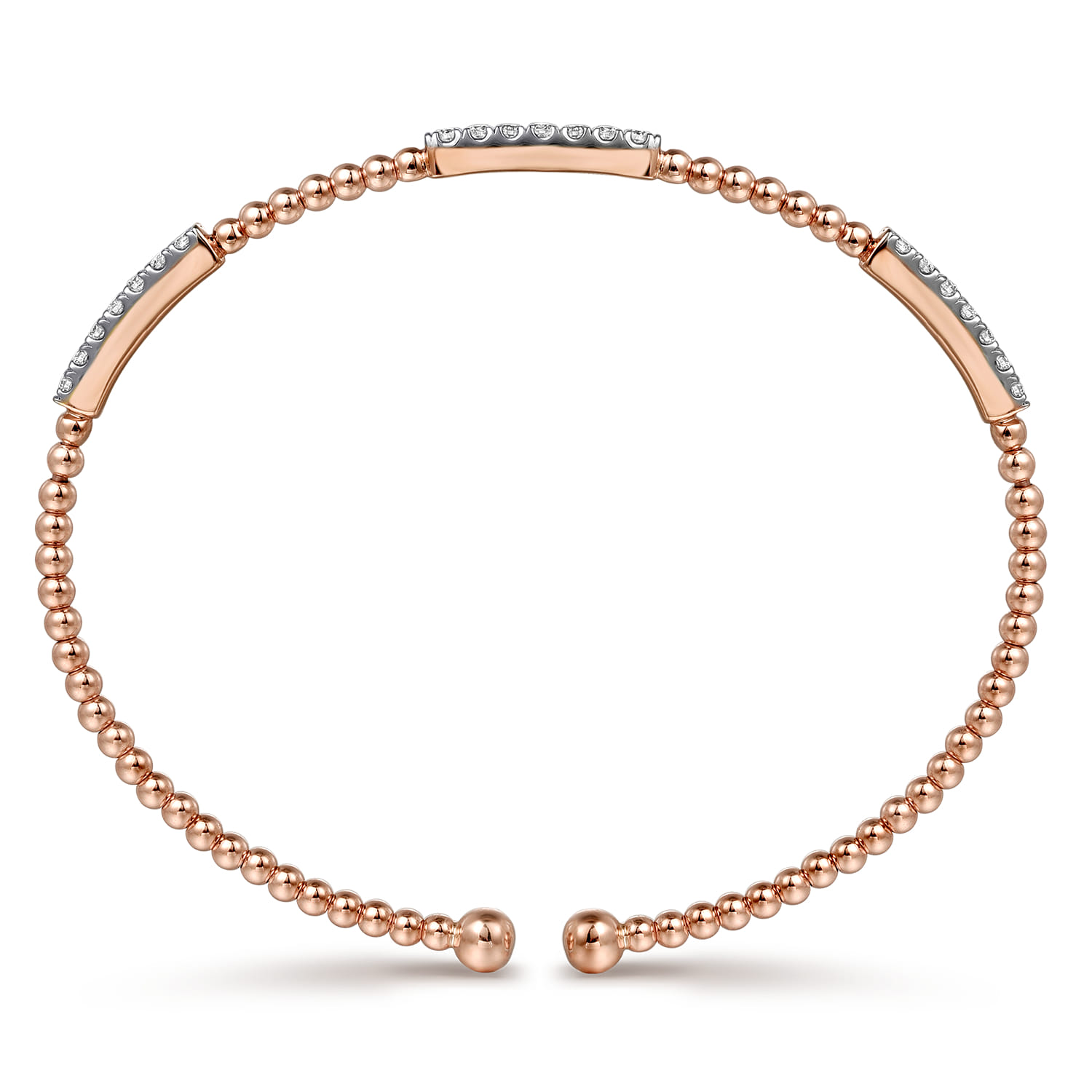 14K Rose Gold Bujukan Bead Cuff Bracelet with Diamond Pave Stations - 0.45 ct - Shot 3