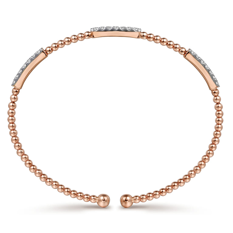14K Rose Gold Bujukan Bead Cuff Bracelet with Diamond Pave Stations - 0.45 ct - Shot 3
