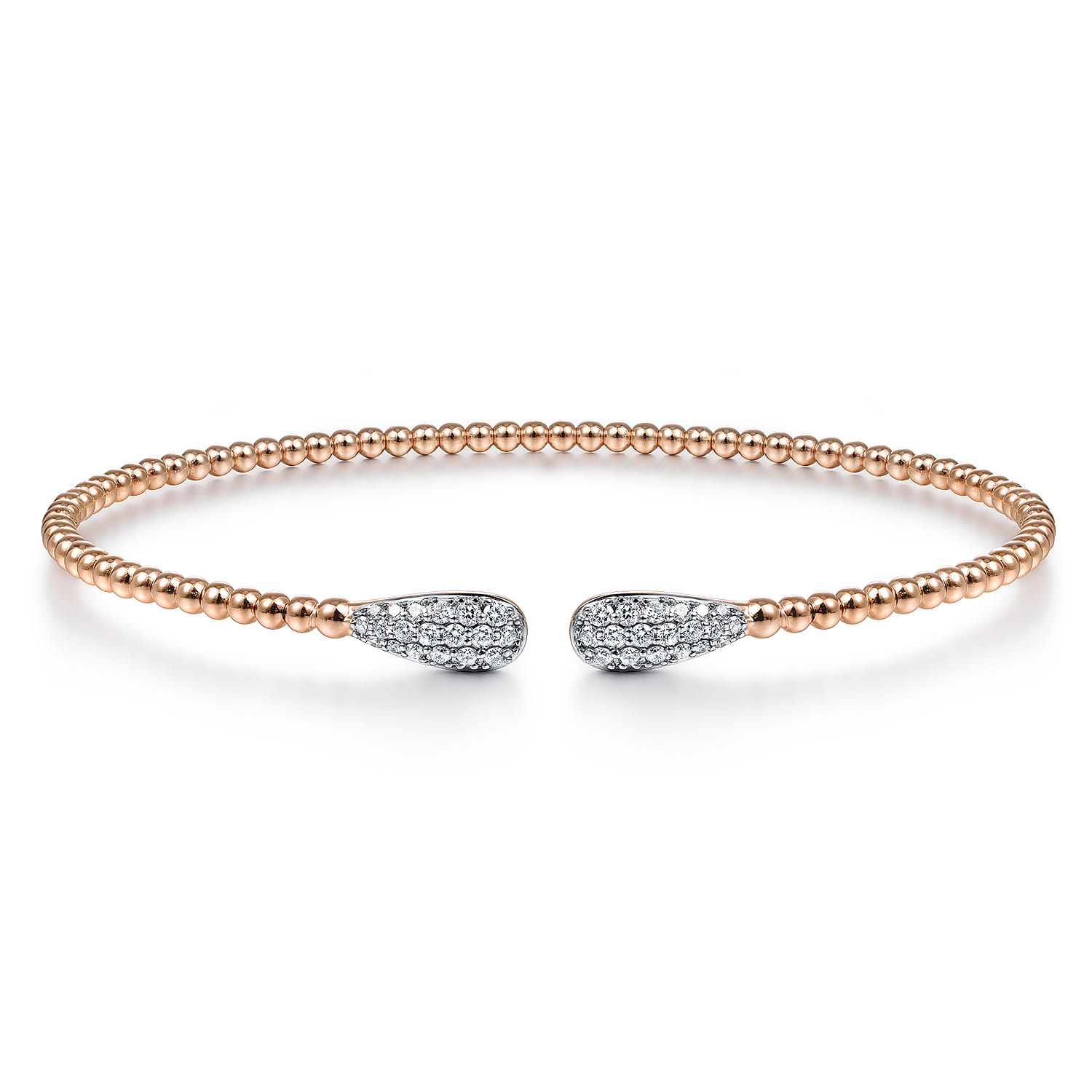 14K Rose Gold Bujukan Bead Cuff Bracelet with Diamond Pave Teardrops - 0.3 ct - Shot 1